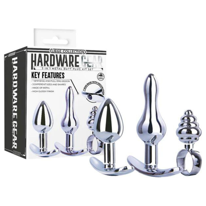 Hardcore Gear Metal Butt Plug Kit - Spade, Beehive, Wave | Unisex | Anal Play | Silver