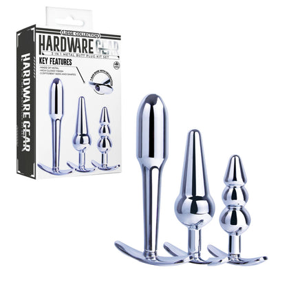 Titanium Hardware Gear Metal Butt Plug Kit - Model T-1002 - Unisex Anal Play - Silver