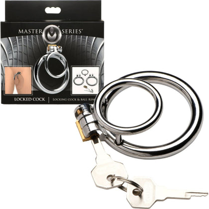Locked Cock Stainless Steel Locking Cock & Ball Ring Set - Model X1 - Men's Genital Restriction Device for Enhanced Sensation - Silver