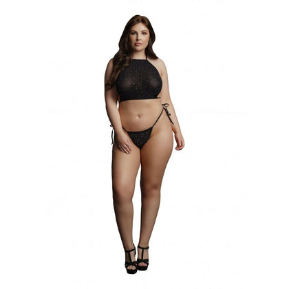 Festive Rhinestone Top and Thong OSX - Black