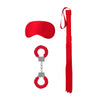 Red Introductory Bondage Kit: Furry Cuffs, Mask & Flogger for Thrilling Play