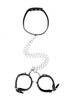 Bonded Leather Collar With Handcuffs - With Adjustable Straps and chain