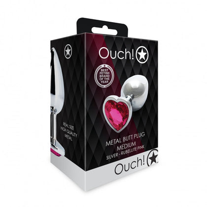 Heart Gem Butt Plug - Medium - Silver / Rubellite Pink