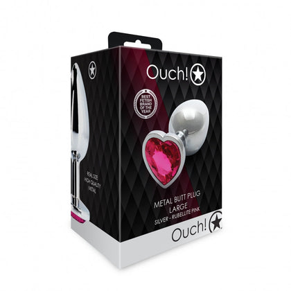 Heart Gem Butt Plug - Large - Silver / Rubellite Pink