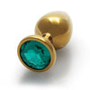 Round Gem Butt Plug - Medium - Gold / Emerald Green