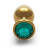 Round Gem Butt Plug - Medium - Gold / Emerald Green