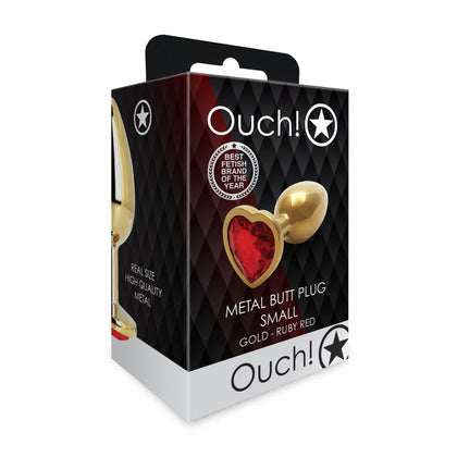 Heart Gem Butt Plug - Small - Gold / Ruby Red