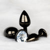 Sleek Gun Metal Round Gem Butt Plug - Small with Diamond Detail