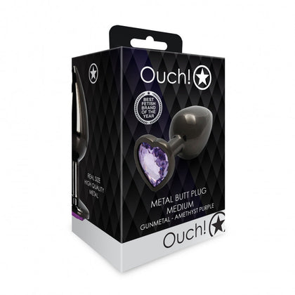 Heart Gem Butt Plug - Medium - Gun Metal / Amethyst Purple