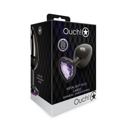 Heart Gem Butt Plug - Large - Gun Metal / Amethyst Purple