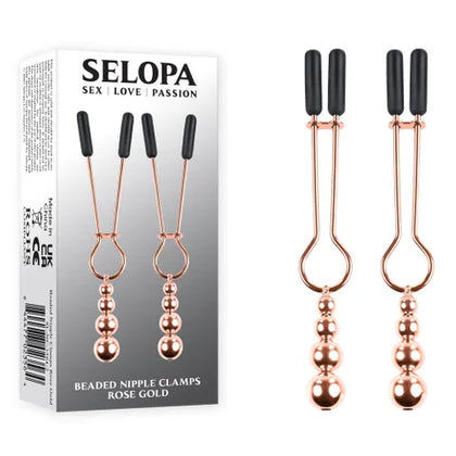 Selopa Stainless Steel Beaded Nipple Clamps - Model BNC-001: Unisex Rose Gold Nipple Clamps for Enhanced Nipple Play