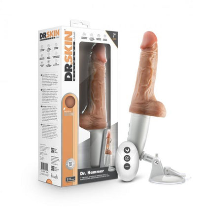 Blush Novelties Dr. Skin Silicone Dr. Hammer 7in Thrusting Dildo with Handle Beige - Vibrating Realistic Dildo for Advanced Female Stimulation