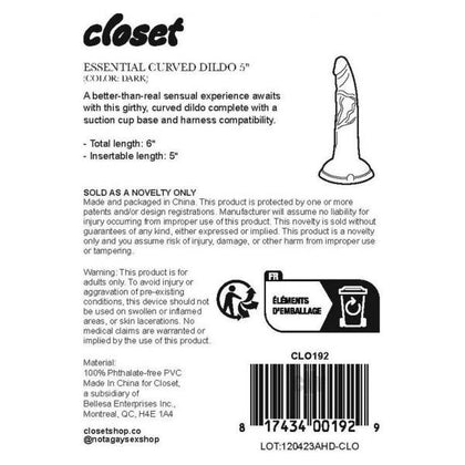 Closet Essential Curved Dildo 5 Dark for Preparing a Night to Remember: Catering to Intimate Pleasures with this Sleek Addition to Your Collection 🌙