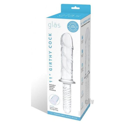 Introducing the Glas Girthy Cock Glass Double End Handle 11 Realistic Glass Dildo for Men and Women - Translucent Glass - Explore Lifelike Pleasure in Style