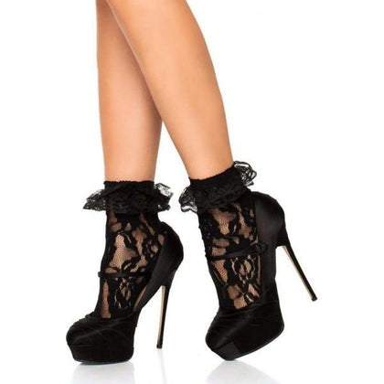 B**Sensual Lace Anklet with Ruffles - O/S Black**