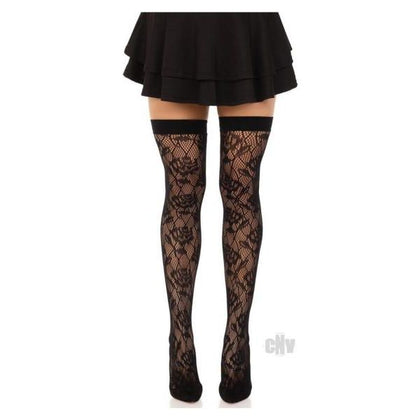 Wild Rose Net Thigh Highs - Black O/S - Unisex Stockings for Sensual Styling - Adult Naughty Store