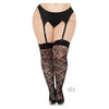 Wild Rose Net Thigh Highs Black 1X-2X Unisex Erotic Lingerie in Erogenous Black - Adult Naughty Store