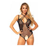 Net Lace Crotchless Teddy Halter Os Blk