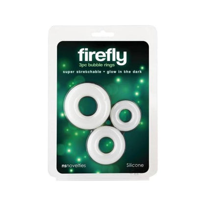 Firefly Liquid Silicone Glow-in-the-Dark Bubble Cock Rings 3pc Set White - Model X123 for Men - Enhance Performance & Climax - Adult Naughty Store