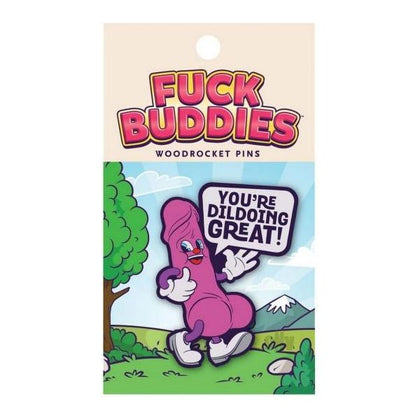 Fuck Buddies Enamel Lapel Pin - Dildoing Great! Model #12345 - Unisex - Sultry Red - Adult Naughty Store