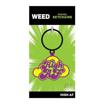 Introducing the High AF Weed Seduction Keychain - Model Enamel X731 - Unisex Weed Key Accessory in Sensuous Shades of Yellow, Green, and Purple - Adult Naughty Store