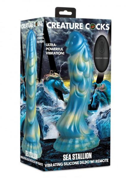 🌊 Introducing the Creative Cock Sea Stallion Silicone Vibrating Dildo - Model SS-101: Male/Female G-Spot and Prostate Stimulator in Blue and Yellow 🌈