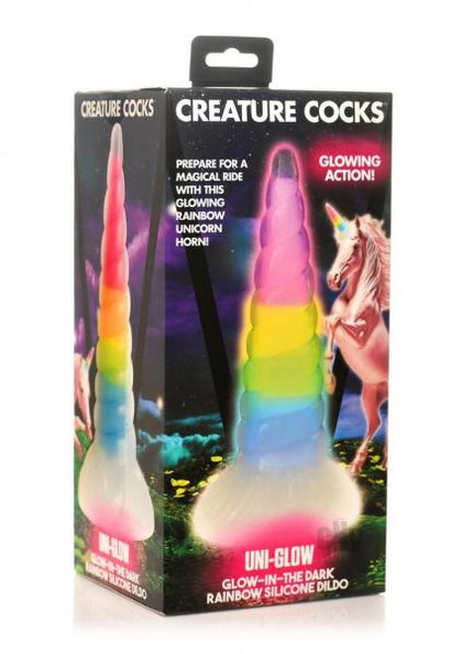 Creature Cock Uni Glow Dildo: Pleasure Pal Unicorn Horn D1 | For Him & Her | Glow-in-the-Dark Rainbow Delight | Blue 🦄