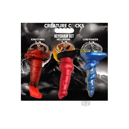 Creature Cock King Hound Keychain Set: Fantasy Silicone Mini Dildos - Model KCH-001 - Unisex - Keychain Pleasure Toy - Red and Black