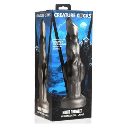 Creature Cock Night Prowler Lg Silicone Dildo - Model No. CCNP-LG - Unisex - Anal Pleasure - Silver and Smoky Black