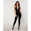 Opaque Knitted Halter Bodystocking W/plunging Neckline - Black O/s