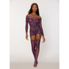 Enchanting Nightshade: Scalloped Lace And Fishnet Garter Dress with Attached Stockings - Purple O/S - Adult Naughty Store