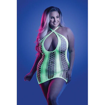 Glow Synthesize Neon Green Qn Halter Bodystocking Set - Model RF237 - Women's Intimate Wear for Sensory Play