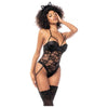 Lustful Lace: Cat Girl Gartered Bodysuit (Model X123) - Women's Sensual Lingerie - S/M - Adult Naughty Store