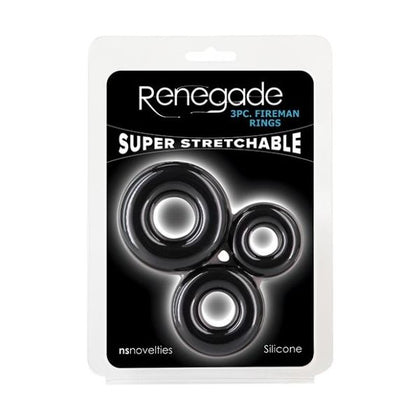 Renegade Fireman Liquid Silicone Cock Rings - Model X3 Black Unisex Erection Enhancers - Adult Naughty Store