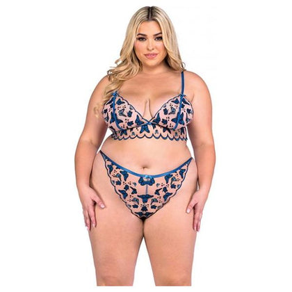 Butterfly Beauty Embroidered Bralette & Panty - Blue 1x