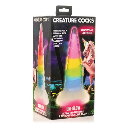Creature Cocks Uni Glow In The Dark Silicone Dildo - Rainbow ---> Unicorn Fantasy Silicone Dildo Model X1 For Her - Glows In The Dark Rainbow