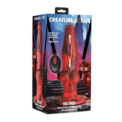 Creature Cocks Hell-wolf Silicone Dildo Thrusting Vibrator, Model HW-101, Unisex, Anal & Vaginal Stimulation, Black/Red