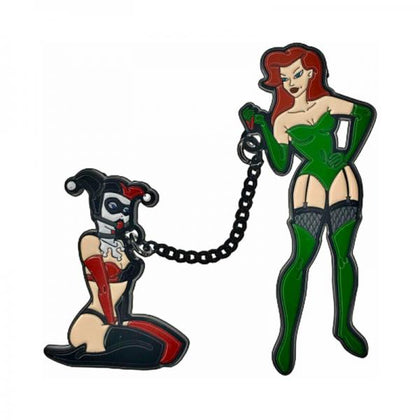 Geeky & Kinky Bad Love Ivy & Harley Duo Pin  
Soft Enamel Pins with Chains - Set of Two Pins for Creative Minds - Unisex - For Collars & Jackets - Black & Red