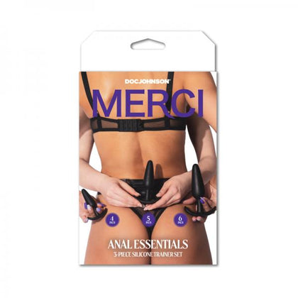 Introducing the Luxurious Merci Anal Essentials 3-Piece Silicone Trainer Set in Black: Model MS-02. A Gradual Anal Training Trio for Unisex Anal Pleasure.