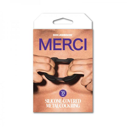 Merci Silicone Covered Metal Cock Ring 35mm Black: Premium Stainless Steel and Silicone C-Ring for Men's Erection Enhancement - Model MCR-35 - Black