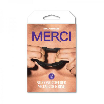 Experience Unmatched Sensation with Merci Silicone Covered Metal Cock Ring 45mm Black - Perfect for Ultimate Male Pleasure!