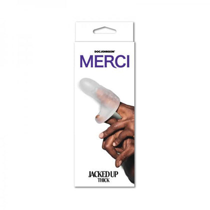 Introducing the Merci Jacked Up Thick Frost Penis Extender with Ball Strap: Model EX-2021, Unisex Pleasure Enhancer in Sheer Frost.