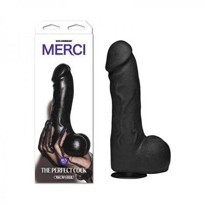 Introducing the Merci Perfect Cock Vac-U-Lock Suction Cup Dildo 10.5in Black - For Targeted Prostate Stimulation - Male Pleasure - Ultra Realistic Feel