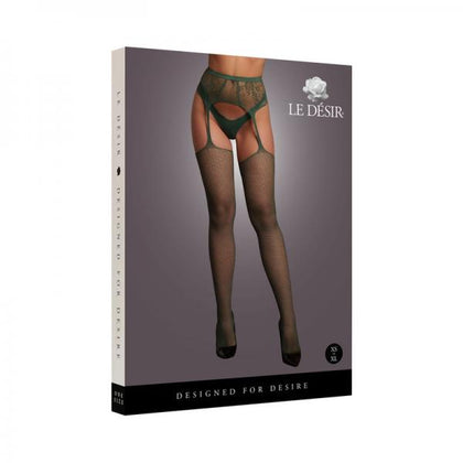 Le Desir Fishnet And Lace Garterbelt Stockings Midnight Green O/s - Adult Naughty Store