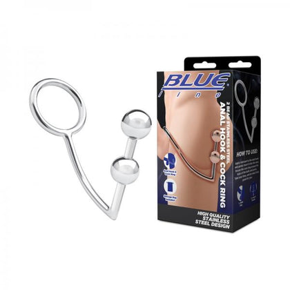 Blue Line 2 Bead Stainless Steel Anal Hook & Cock Ring