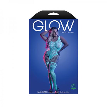 Fantasy Lingerie Glow Illuminate Glow-in-the-dark Crotchless Teddy Bodystocking Queen Size