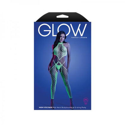 Fantasy Lingerie Glow High Voltage Uv Reactive High Neck Bodystocking & G-string Panty O/s
