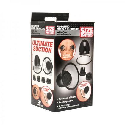 Size Matters 10x Rotating Silicone Nipple Suckers With 4 Attachments Black - Adult Naughty Store