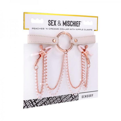 Sportsheets Sex & Mischief Peaches 'n Creame Collar With Nipple Clamps - Adult Naughty Store