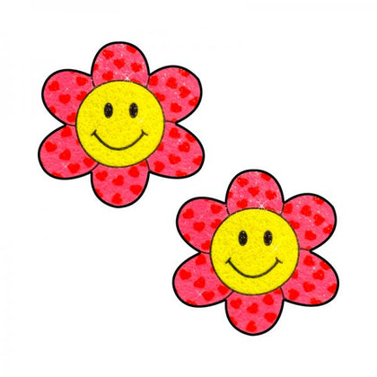 Neva Nude Freaking Awesome Smiley Flower Power Glitter Nipple Pasties - Adult Naughty Store